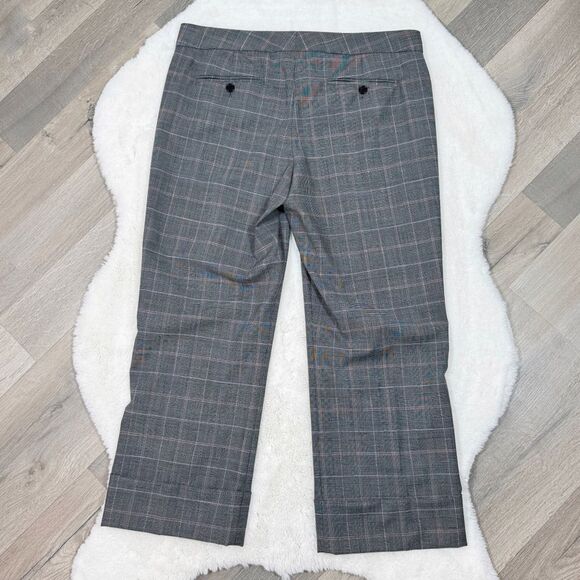 Express Editor Glen Check Plaid Straight Leg Cuffed Crop Dress Pants Grey Pink 8 - Picture 6 of 13